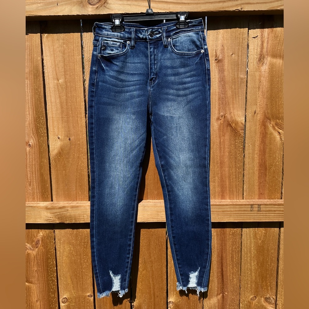 KanCan Midnight Blue Frayed Hem Cropped Jeans